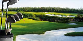 palos de golf y campo de golf